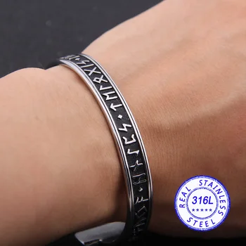 

Yage stainless steel 1pc Men's Handmade Nordic Rune Bangle Viking Never fade