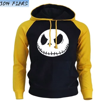 

2019 New Fashion Streetwear Hoody For Men Print Jack Skellington Evil Face Hip Hop Print Punk Sweatshirt Fleece Raglan Hoodie