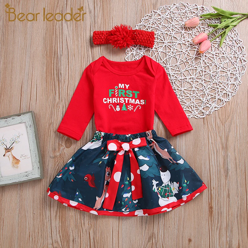 

Bear Leader Girls Fashion Christmas Clothing Sets New Autumn Baby Girl Cartoon Pattern Party Costumes Infant Clothes Cute Outfit