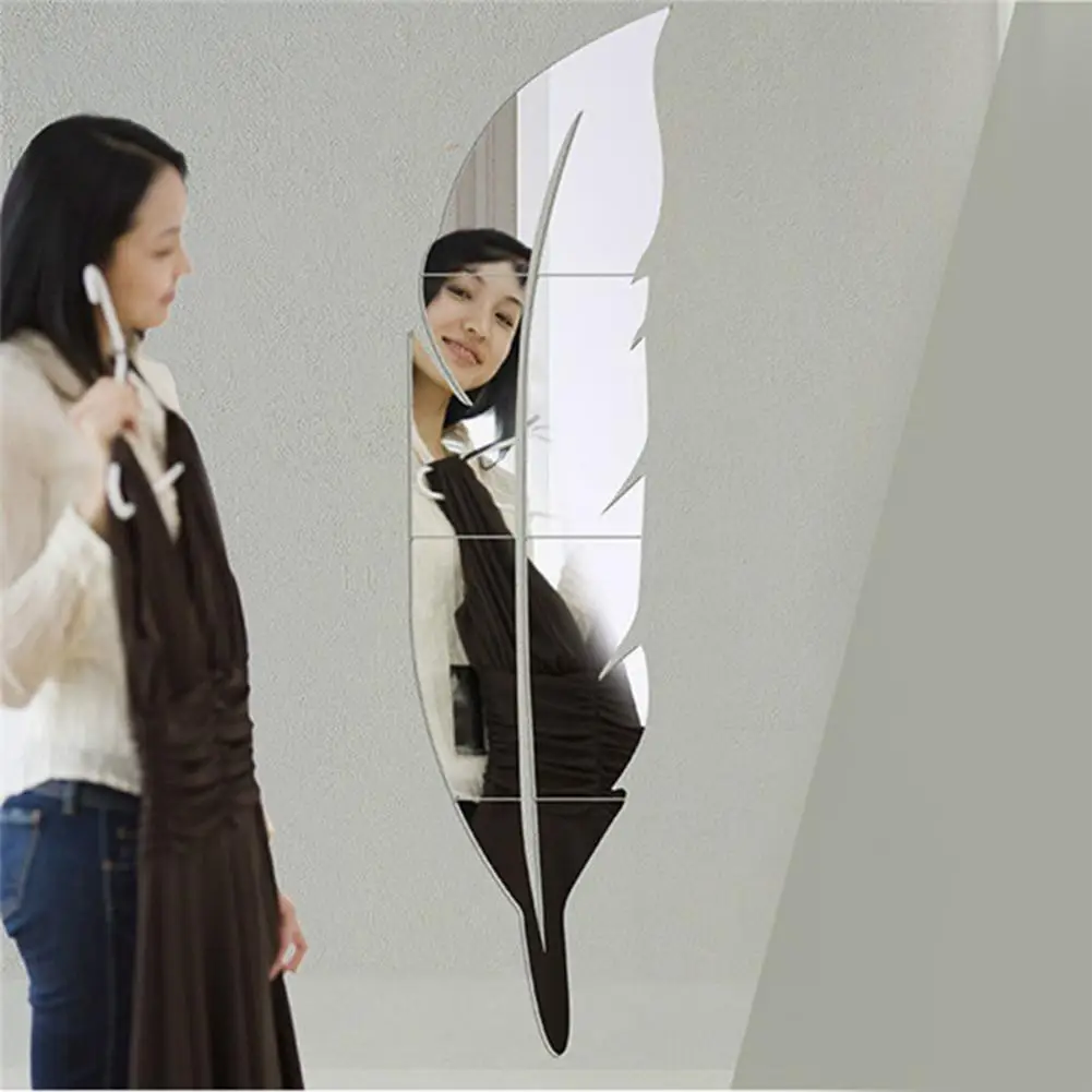 15*72 см в форме пера акриловые наклейки на стены стикер s зеркальный эффект для гостиной Декор DIY 3D украшения для дома, наклейки