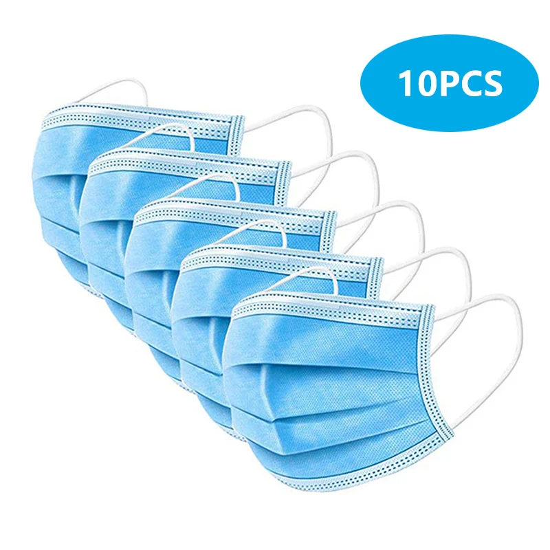 

10PCS Protective Masks Respirator Anti PM2.5 Anti-fog Disposable Masks Dustproof Earloop 3-Ply Non-woven Face Mouth Masks