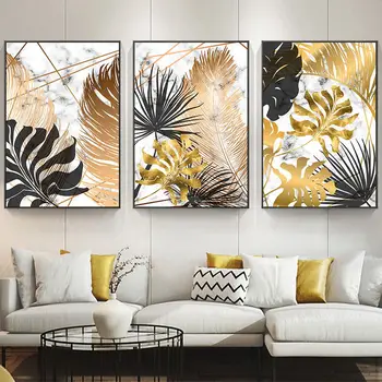 

Nordic Style Plant Golden Leaves diamond painting full Triptych Painting Art Aisle Living Room Unique Modern Decor 3pcs WW117