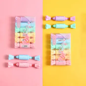 

6pcs/set Cute fresh candy shape double head highlighter fluorescent pen hook pen color Mark pen School supplies