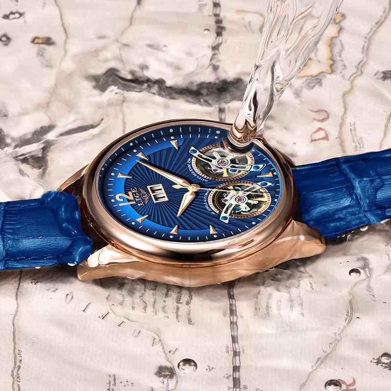 Reloj Hombres LIGE, мужские часы с двойным турбийоном и кожаным ремешком, Топ бренд, Роскошные автоматические механические Спортивные часы, мужские наручные часы