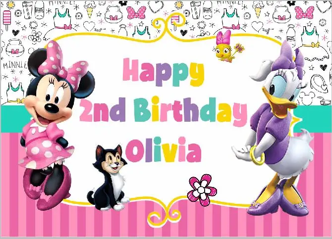 7x5FT Happy Birthday Daisy Minnie Mouse Bow Bowtique Boutique Party Custom Photo Studio Backdrop Background Vinyl 220cm X 150cm