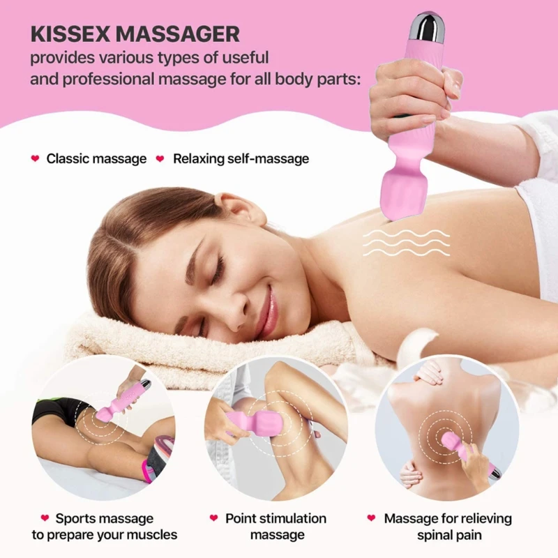 Powerful Personal Wand Massager Quiet&Waterproof Electric Massage 20 Vibration 8 Speeds Portable Magic Vibrating Massage