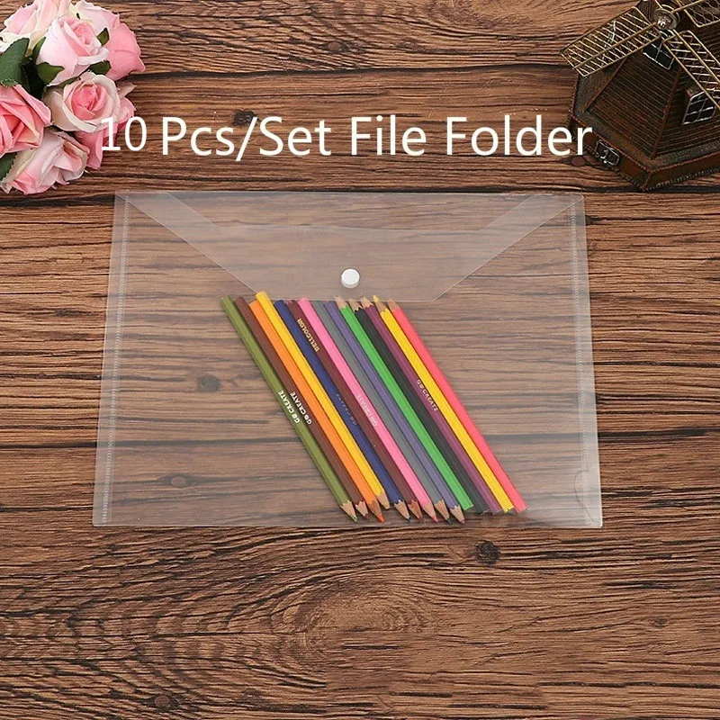 10 unids/set mejor de plástico transparente A4 archivo bolsa de carpetas documento espera carpetas de bolsos claro de presentación de papel de oficina de papel de la escuela suministros