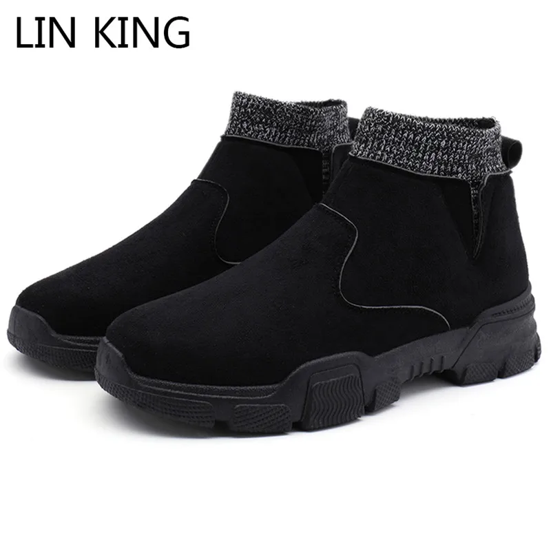 

LIN KING British Style High Top Men Ankle Boots Thick Sole Elastic Work Safety Boots Comfortable Outdoor Male Army Combat Botas