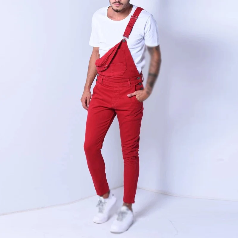 

Fashion Men Jumpsuits Denim Trousers Popular Overalls Adjustable Pockets Summer Autumn Men Romperi