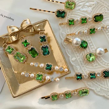 

Ruoshui Woman Vintage Hairpins Crystal Green Hair Clips Girls Hair Accessories Women Headwear Ornaments Barrettes Hairgrips
