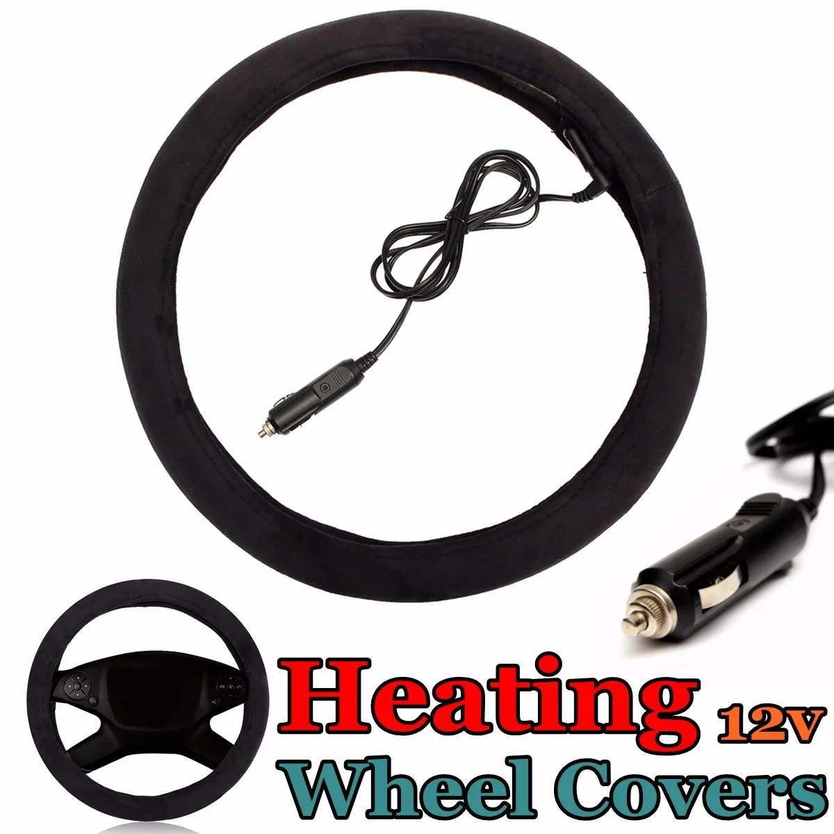 Comprar Universal 38cm 12V enchufe del encendedor del coche calefacción eléctrica cubierta del volante de invierno uso caliente