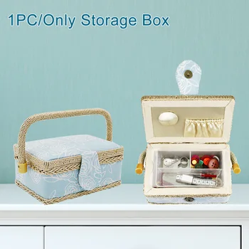 

Sewing Accessories Basket Fabric Craft Handmade Storage With Handle Removable Tray Sewing Box Container Home Floral Print Gift