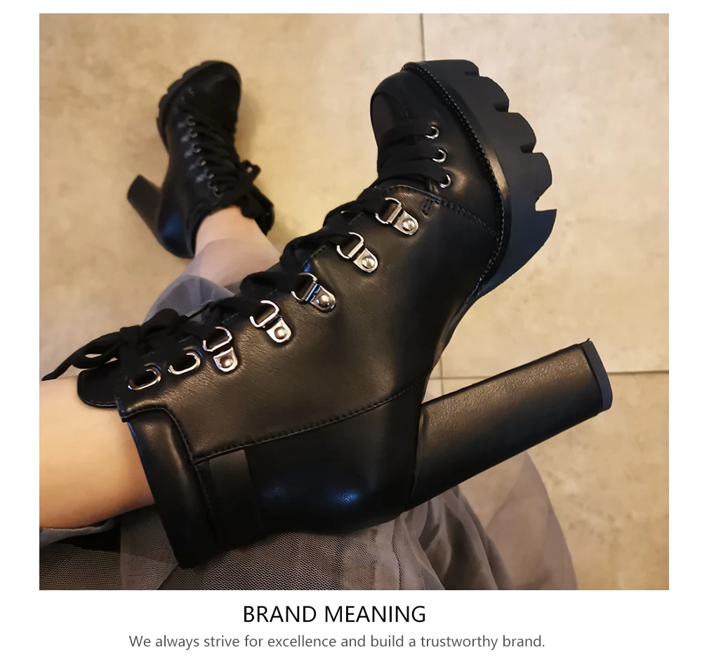 BESCONE/Модные женские ботильоны на платформе с круглым носком; обувь ручной работы из микрофибры на квадратном каблуке; новые женские рабочие ботинки на шнуровке; H1