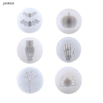 

6Pcs Halloween Bat Owl Spider Skeleton Hand Silicone Resin Mold Jewelry Making for Epoxy DIY Crafts