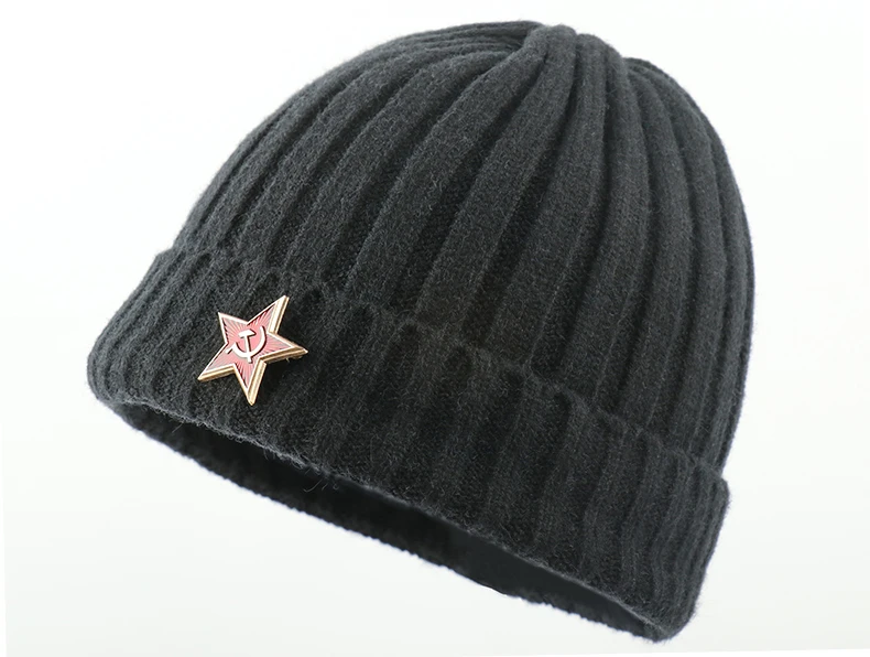 CAMOLAND Beanies, вязаная зимняя шапка, модная пентаграмма, советские значки, шапки для мужчин и женщин, уличная флисовая шляпка, Лыжные шапки