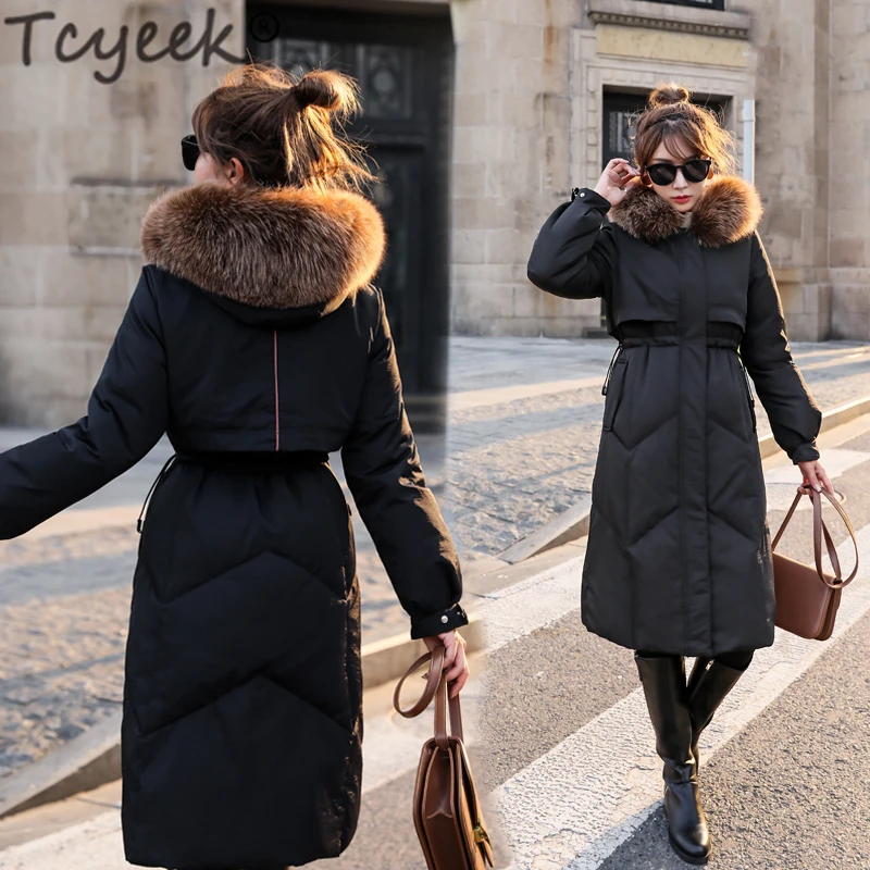 

Tcyeek Brand 90% White Duck Down Jacket Real Fox Fur Hooded Clothes 2019 Korean Warm Down Coat Female Down Parkas Hiver LW1639