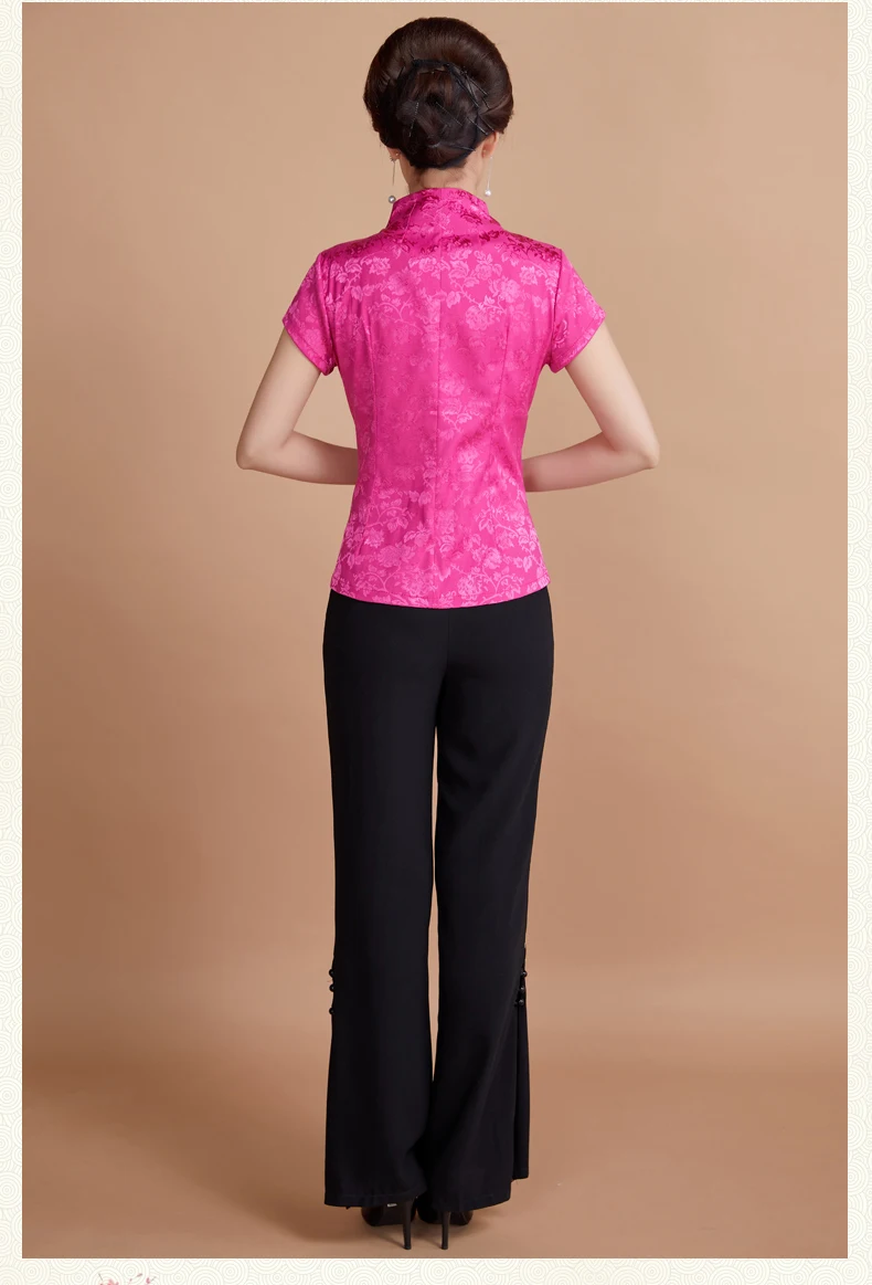 Blusas mujer, хлопковая и льняная рубашка чонсам, летнее платье с короткими рукавами в китайском стиле, костюм Тан, комбинезон в китайском народном стиле