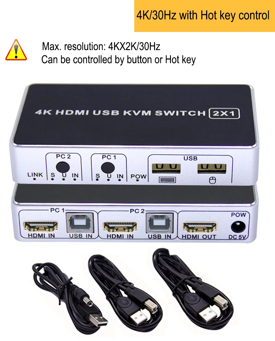 30Hz with hotkey HDMI 2,0 KVM кабель переключения 2 порта 4K HDMI KVM переключатель монитор селектор коробка HDMI 1,4 HDMI USB KVM коммутатор коробка для ПК latop UHD tv - Цвет: 30Hz with hotkey