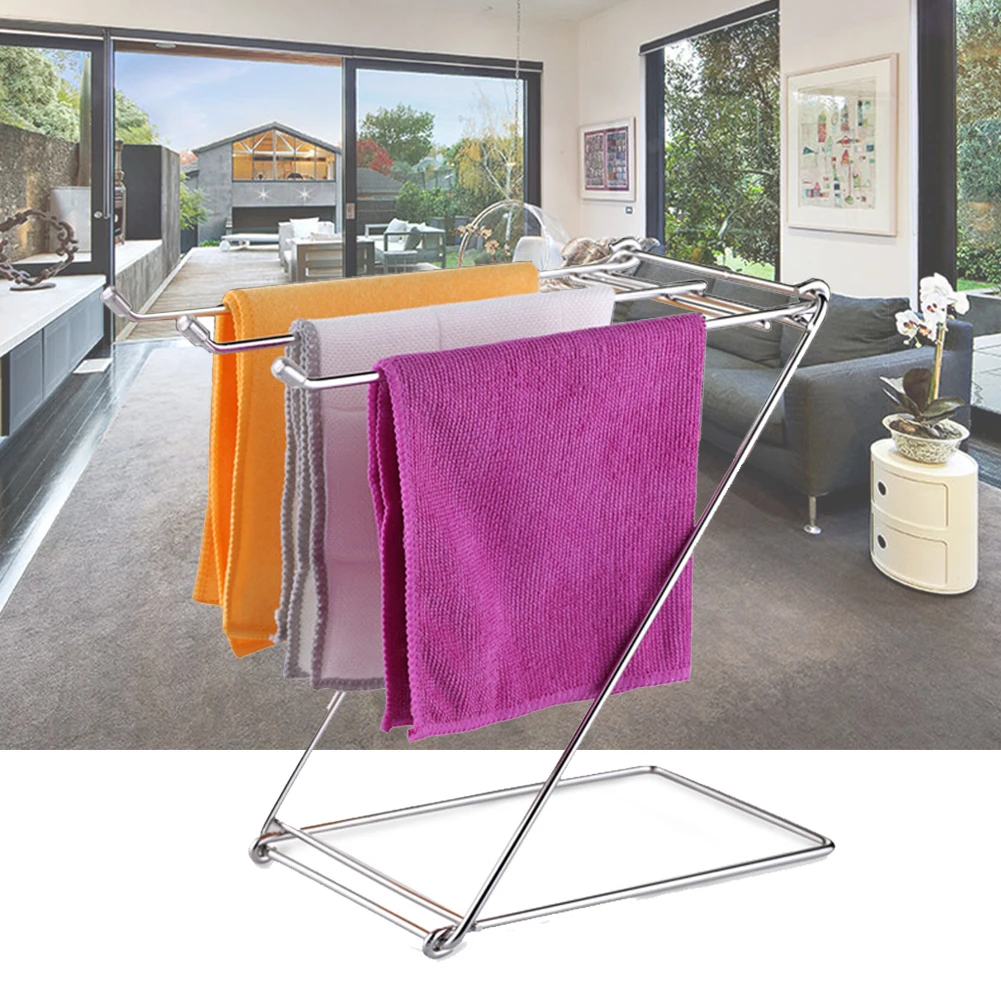 

Kitchen Table Foldable Rustproof Stainless Steel Stable Bathroom Rags Towel Rack Daily Life Space Saving Holder Free Standing