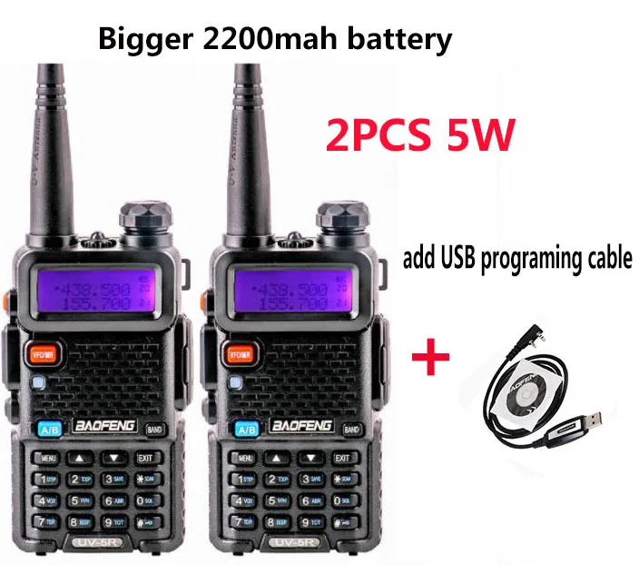 2 шт Handy 8 Вт BaoFeng UV-5R de 10 км охотничья рация дальний радиосвязь comunicador profissional FM uv 5r+ двухсторонняя радиоприемная рация ham - Color: 5w add usb cable