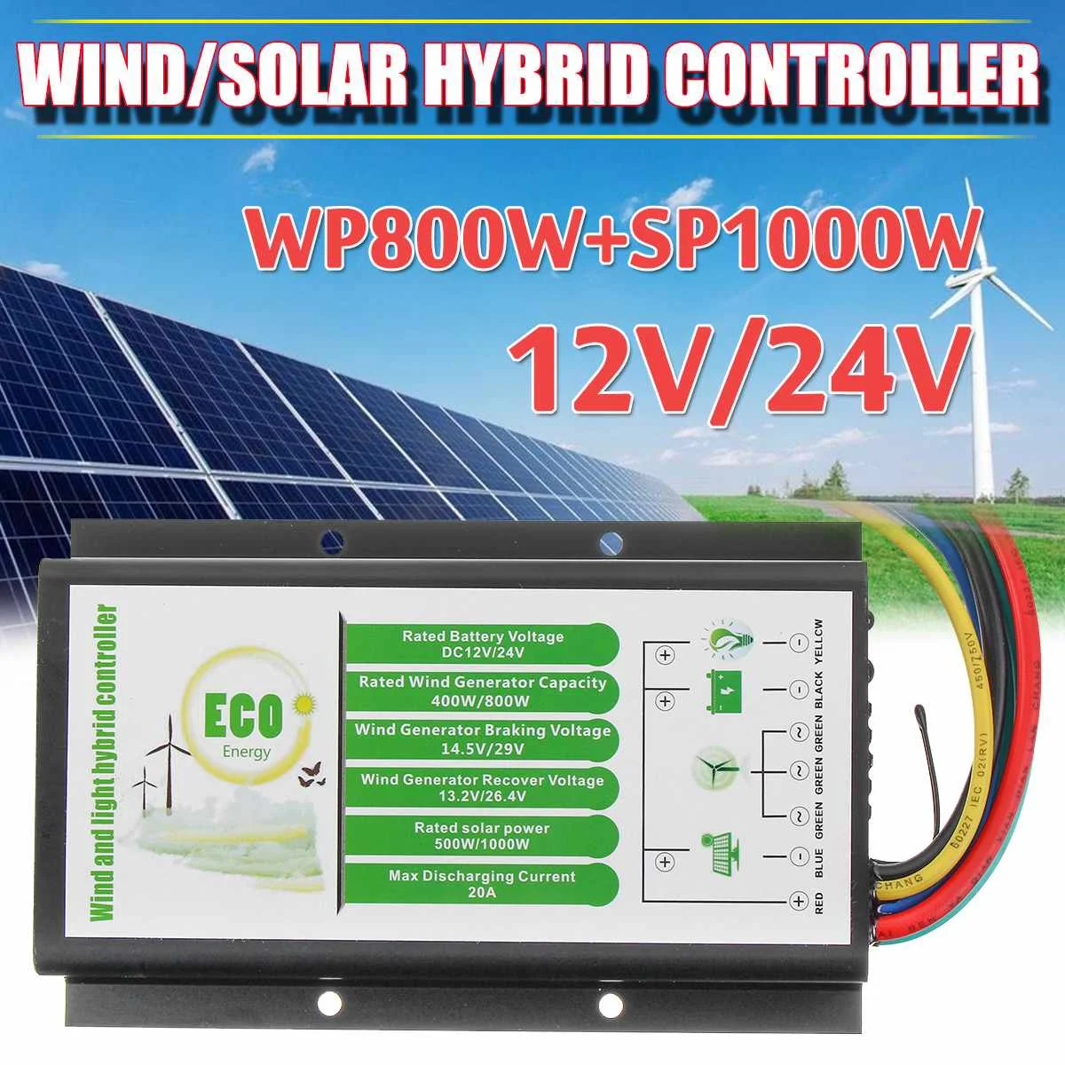 

DC 12V/24V 20A Waterproof Generator Controller 400W/800W Wind Hybrid And Light Controller Easy installation