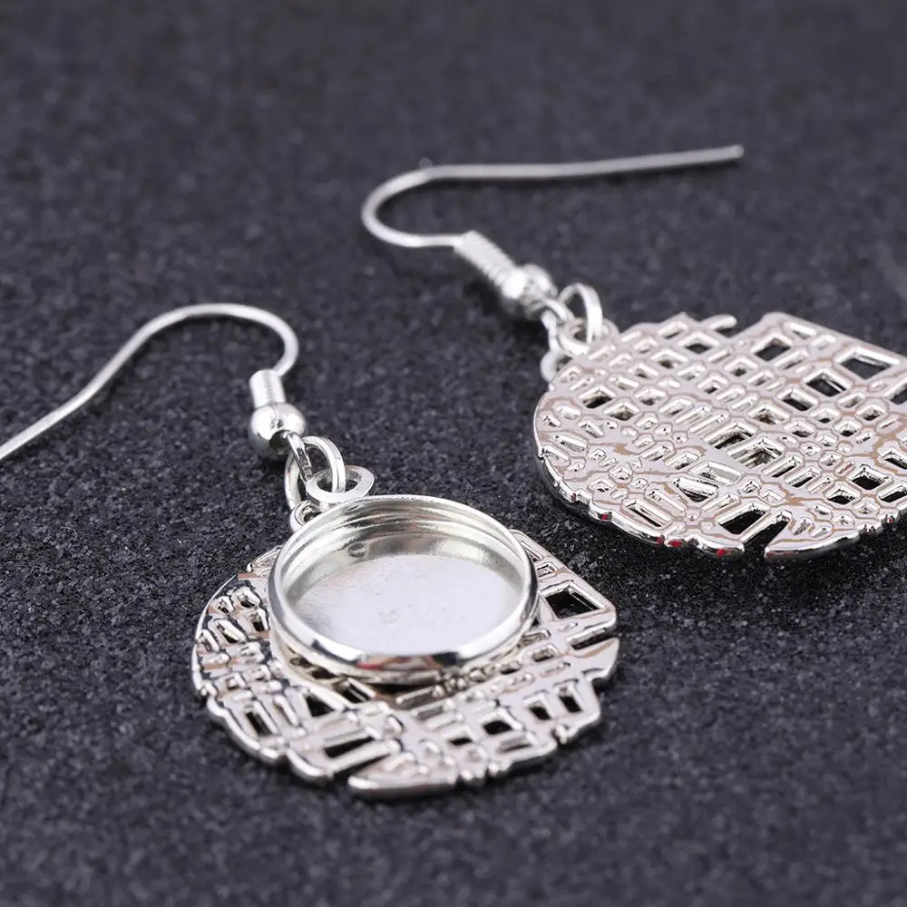10pcs metal pendant drop earring settings fitting 12mm round cabochon base blanks diy accessories for earrings making supplies