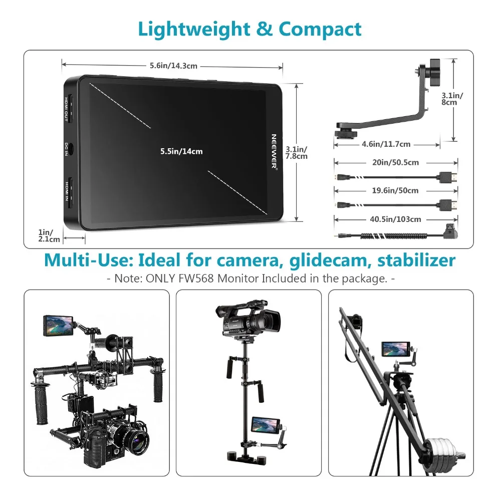 Neewer FW568 5,5 дюймовый полевой монитор камеры с 4K HDMI 8,4 V DC входным выходом видео Peaking Focus Assist с поворотным рычагом
