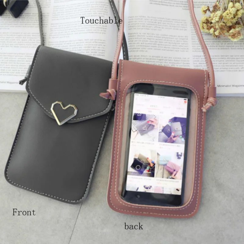 

Women's Touch Screen Cell phone purse transparent simple bag new hasp cross wallets Smartphone Leather Shoulder light handbags