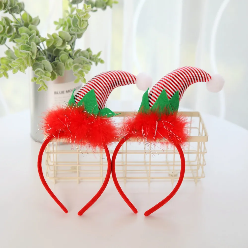 

Christmas Headband Clown Hat Party Decor Hair Band Clasp Head Hoop Xmas Cute Gift Red Striped For Lady Girl Dress Up Deco #45