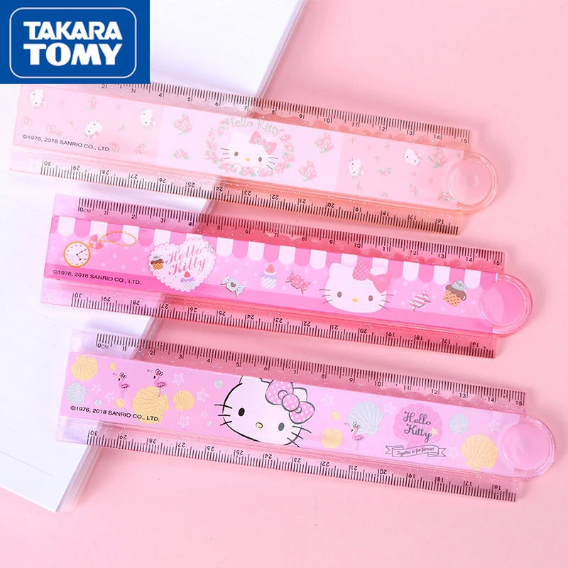 TAKARA TOMY Fashion Cute Cartoon Hello Kitty Folding Ruler Stationery Set Simple Children's Portable School Supplies