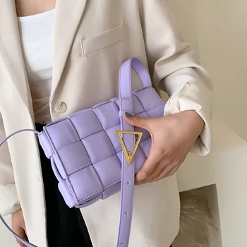 

2020 New High Quality PU Leather Women's Designer Shoulder Bag Solid Weave Square Crossbody Bag Travel Messenger Bag Purses