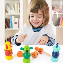 Jouet à vis en bois pour enfant en bas âge, blocs en bois en forme d'animaux, écrous assortis, jouets de démontage, jouet sensoriel éducatif pour bébé 