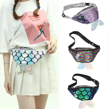 

New Women’s Fanny Pack Colorful Sequin Waist Bag Chest Pouch Shoulder Belt Bag Mermaid Tail Best Gift Present For Girls