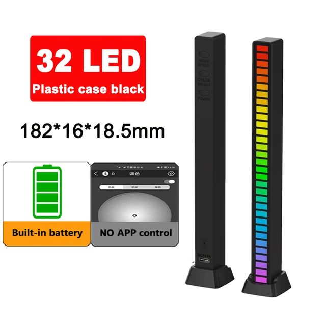 LED Strip Light RGB Sound Control Light Voice Activated Music Rhythm Ambient Light 3D LED Pickup lamp For Car family Party light 32LED Black Battery