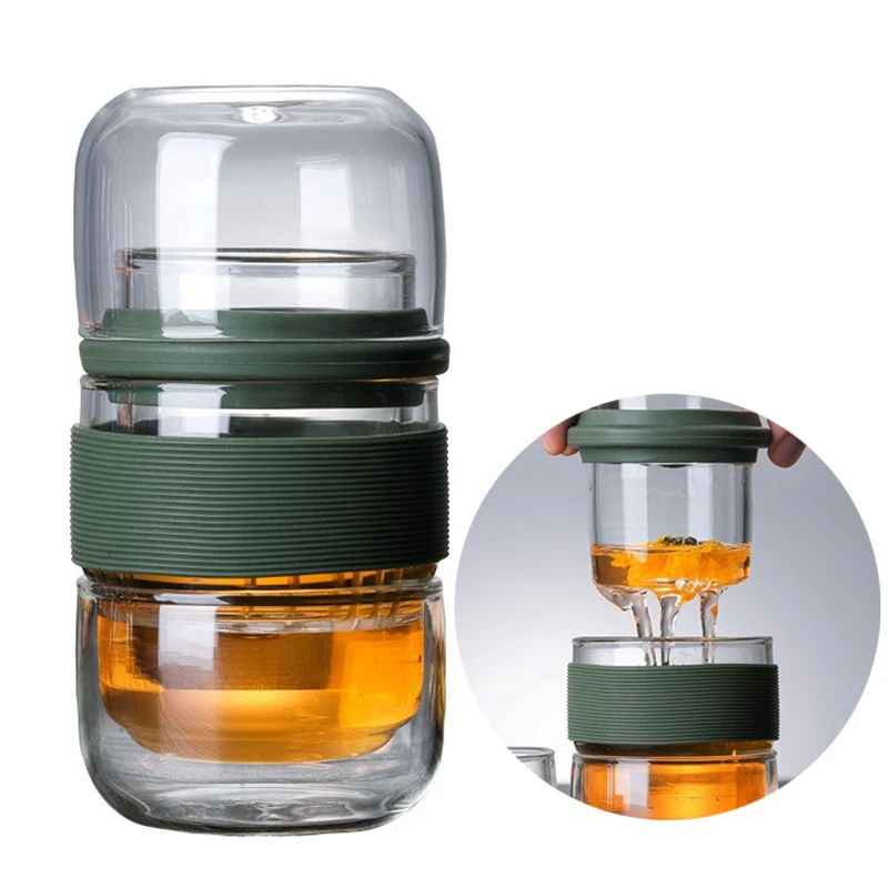 420Ml Portable Tea Infuser Bottle Water Bottle Chinese Tea Strainers Simple Teapot Heat-Resistant Black Tea Teapot Office Kung F
