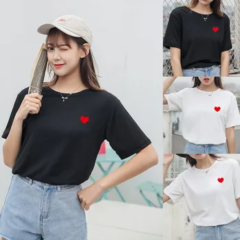 

Fashion Heart Print T-Shirt Casual Women tshirt O-Neck Tops Ladies Summer Tunic Tops Female Short Sleeve Shirt Blusas Pullover