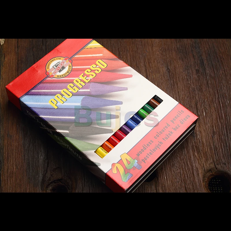 KOH-I-NOOR Progresso - 24 Woodless Coloured Pencils. 8758, 유성 컬러 리드 연필, 풍부한, 색소, 래커에 싸인 단색