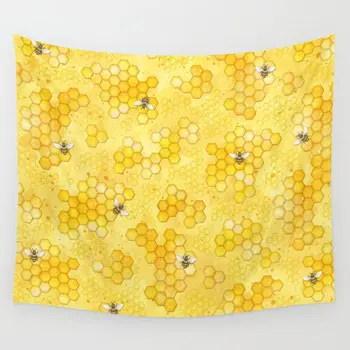 

Meant to Bee Honey Bees Pattern Tapestry Wall Hanging Room Carpet Bedspread Beach Mat Tapestries Art Home Accessories