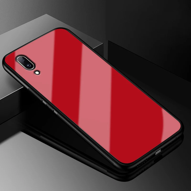 Красный UPaitou Роскошные закаленное Стекло ЧЕХОЛ ДЛЯ VIVO S1 Y17 Y15 Y12 Y7S Y97 Y95 Y93 Y91 Z5X Z1 Pro Чехол ТПУ Стекло бампер противоударный чехол - Цвет: Красный