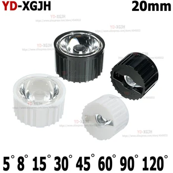 DIY 고출력 LED COB용 PMMA 렌즈 및 브래킷, 5 8 15 25 30 45 60 90 120 도, 20mm, 1W 3W 5W