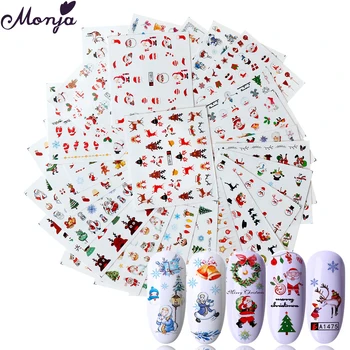 

Monja 24 Pcs Christmas Series Nail Art Water Transfer Sticker Snowflake Xmas Elk Snowman Watermark Nail Tips Manicure Decoration
