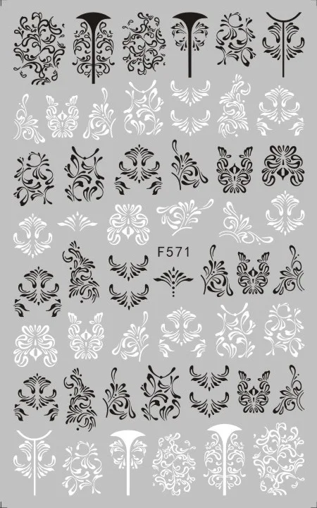 1 Sheet Nail Art Sticker Black Lace Flower Plant Butterfly Decal Slider Wraps Paper Foil Tip Tattoo Nail Fashion Decals F564 - Цвет: 571