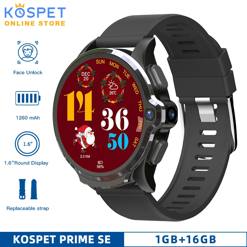 Мужские Смарт часы KOSPET Prime SE 1 ГБ 16 камера 1260 мАч 6 дюйма поддержка Face ID 4G GPS Bluetooth