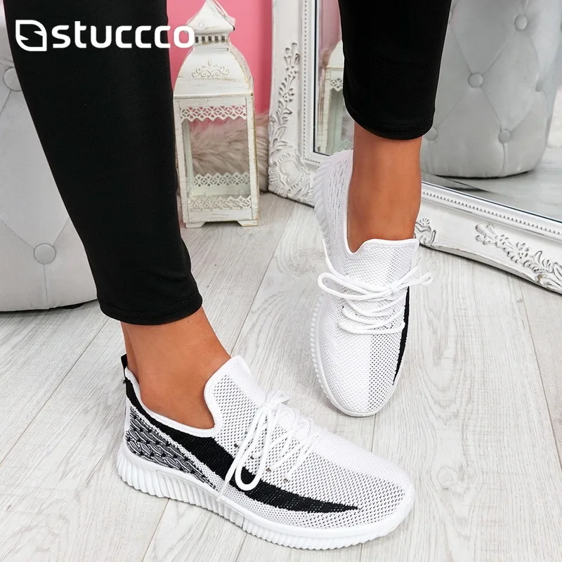 Mesh Sneakers Flats-Shoes Low-Heels Comfortable Female Casual Women Ladies Lace-Up Round-Toe