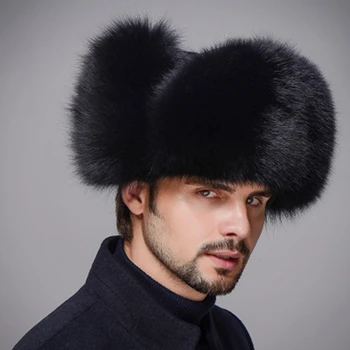 

Winter Unisex Genuine Fox Fur Hat Real Raccoon Fur Bomber Hat With Nature Leather Crown Thick Warm Fur Cap Russian Fur Hat
