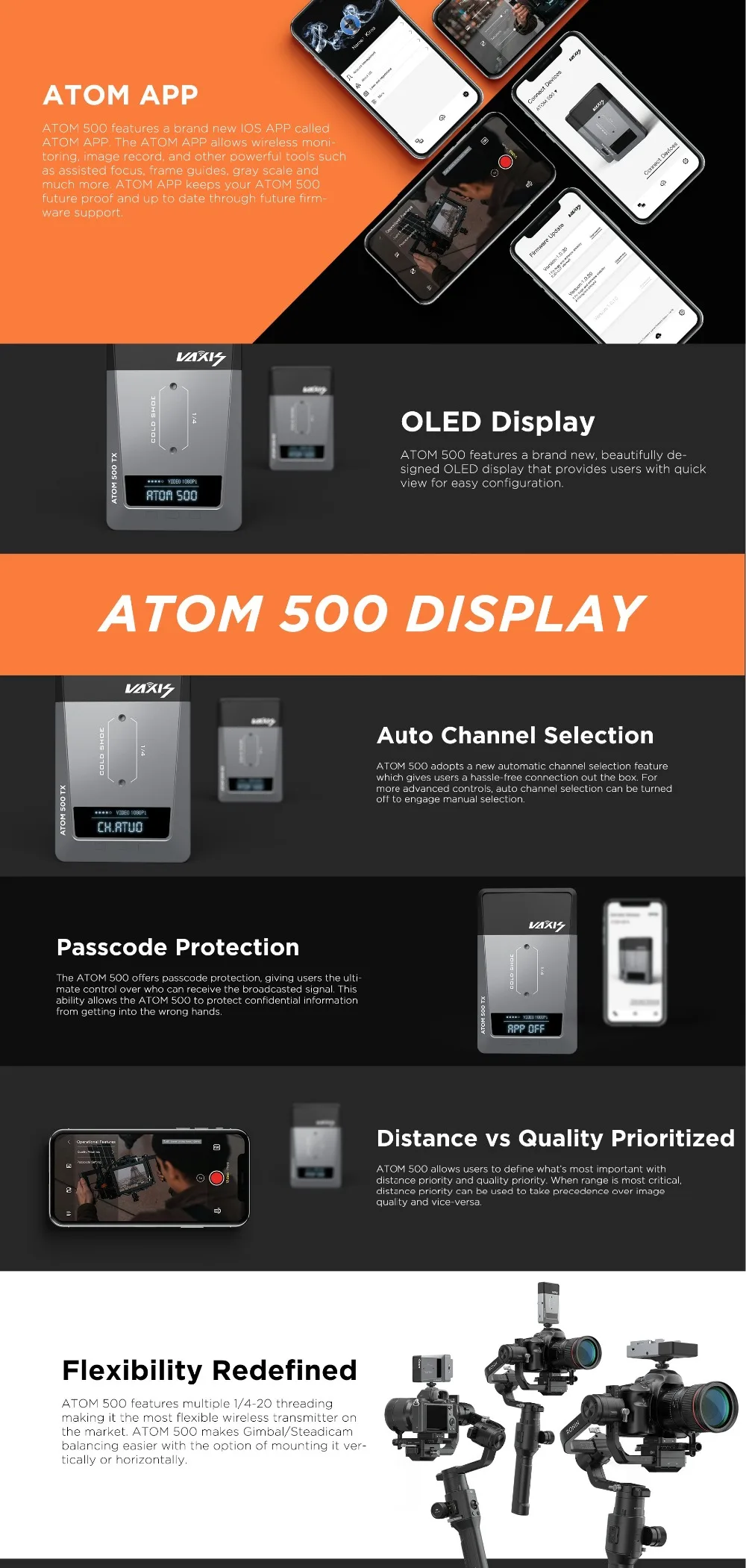 Vaxis ATOM 500 HDMI 1080P передача для камеры Ipad изображения беспроводной видео HD передатчик приемник VS Hollyland mars 400S 300