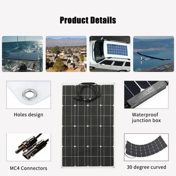 

Solar Panel High Efficiency Monocrystalline Silicon Solar Cell Waterproof Solar Charger for Battery Charging Camping Car Boat