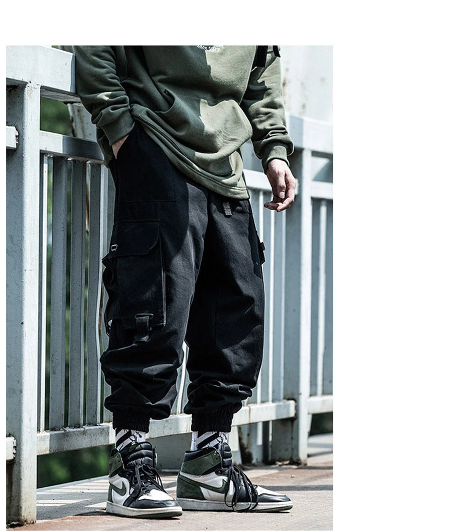 US Size Men's Jogger Streetwear Tactics Cargo Pants Fashion Hip Hop Joggers Solid Color Trousers Mens Sweat Pants Black DG418