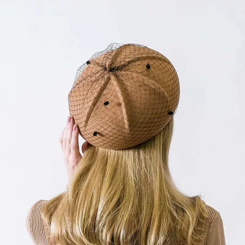 

01908-weimin new autumn winter mesh wool lady dinner formal beret cap women leisure painter hat