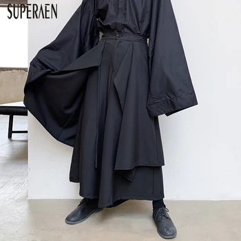 

SuperAen Spring and Autumn Ankle Length Pants 2020 New Solid Color Cotton Wide Leg Pants Female Fashion Wild Pants Ladies